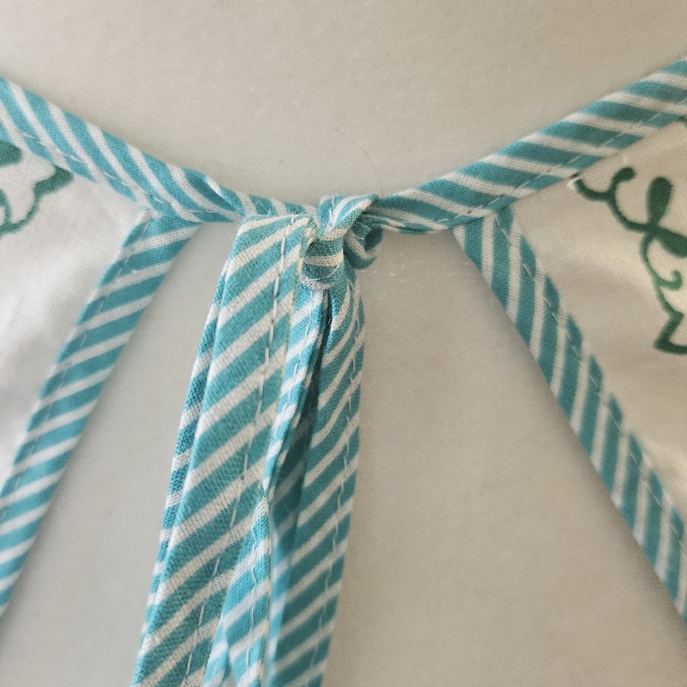 VTG Cotton Kitchen Apron & Bandana Set Blue Green Teal Swirled Design Pattern. - Picture 7 of 16